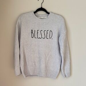Rae Dunn Gray Crew Neck Sweater - Blessed
